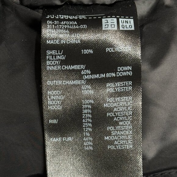 Uniqlo‎ Down Jacket Black Womens Sz 4 Fleece Lined Hood Winter Coat Parka - Picture 5 of 12